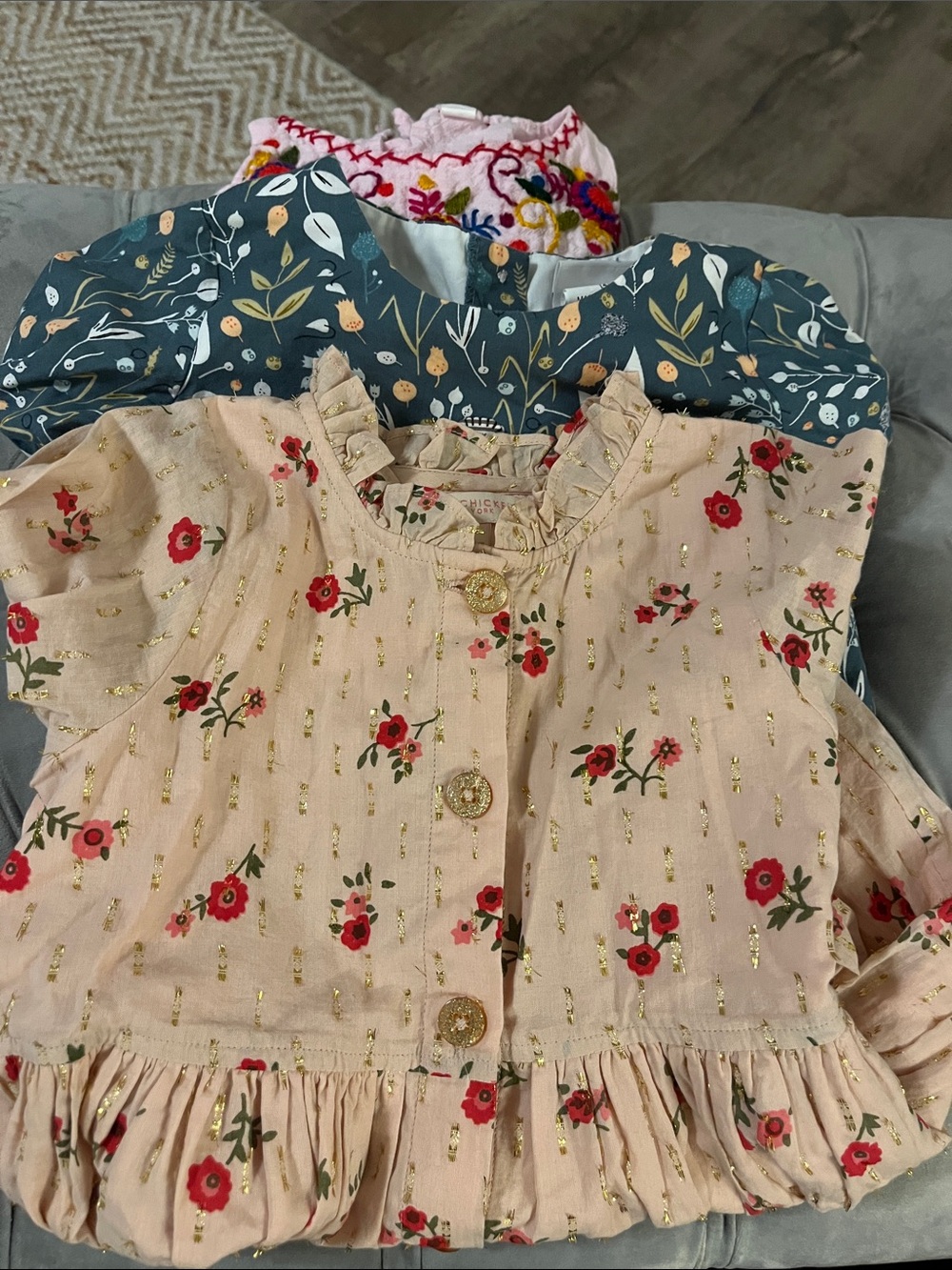 Lot of 3 Girls Pink Chicken Pink Floral Dress and 2 more size 4